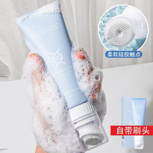 Zeusee Zixi Amino Acid Facial Cleanser - Gentle Cleansing and Oil Control, Comes with Brush Head and Massage Head, Boxed